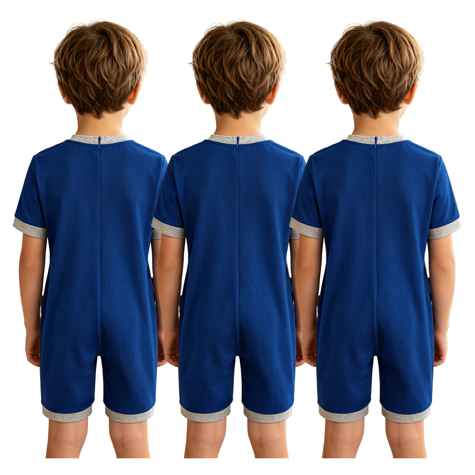 Summer Clothing Needs - 特別なニーズに対応した子供用適応服 背中が開くのを防ぐジッパー付きロンパース 半袖ジャンプスーツ ポケット付き 寝間着 ホームウェア