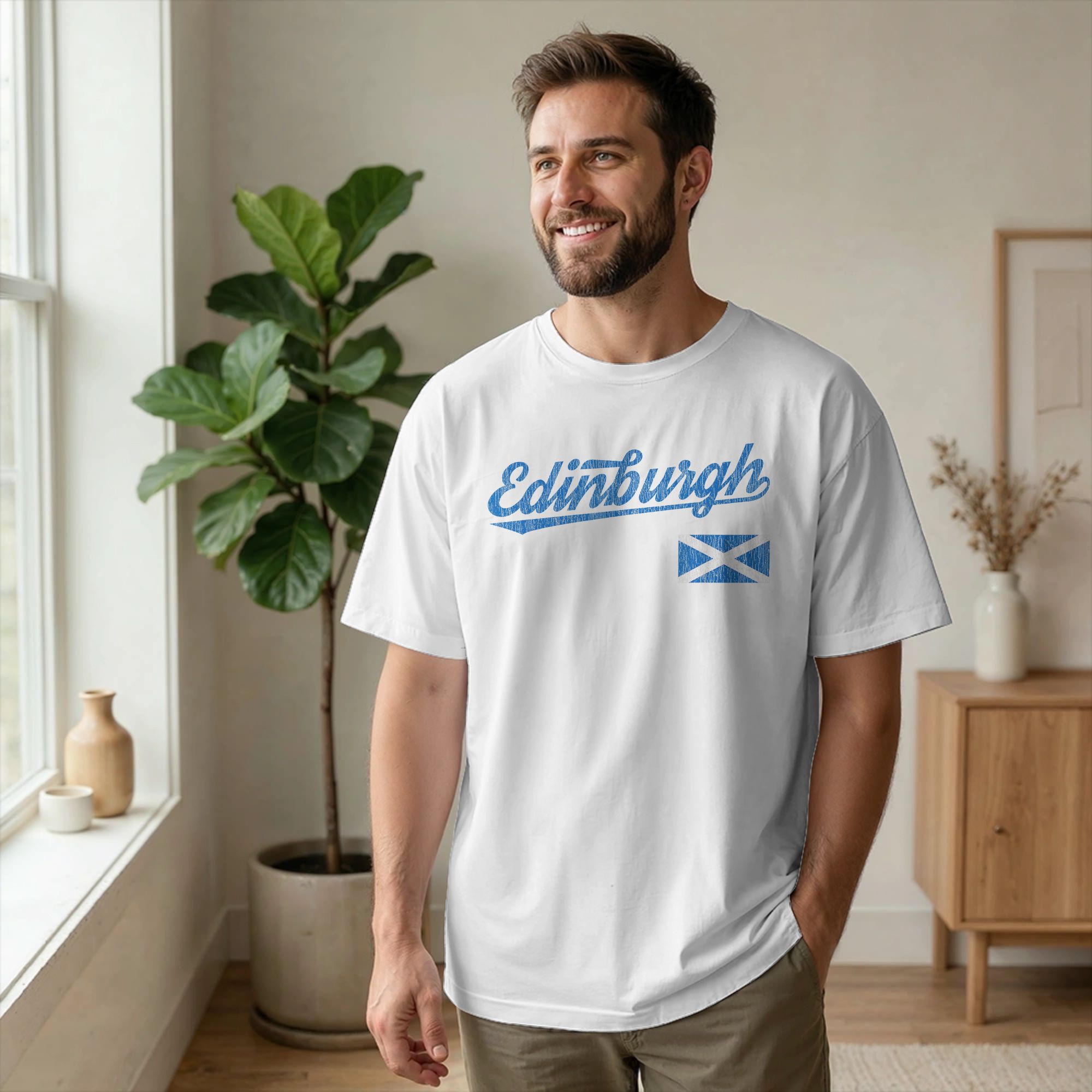 Summer Clothing Uk Men - 男性エディンバラスコットランド英国 Tシャツ英国旗綿 100% 衣類ノベルティ半袖 O ネック