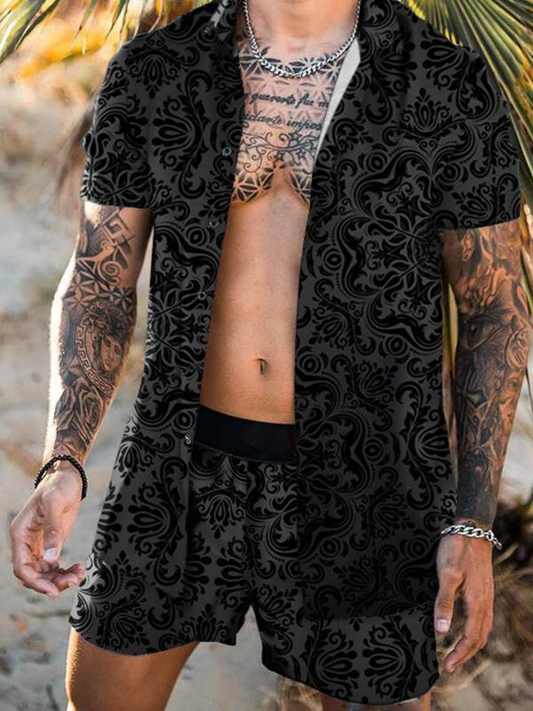 Beach Shirt Hawaiian - 2026年新作 メンズ ハワイアンビーチプリント 半袖シャツ＆ショートパンツ カジュアルスポーツウェアセット サマーコレクション