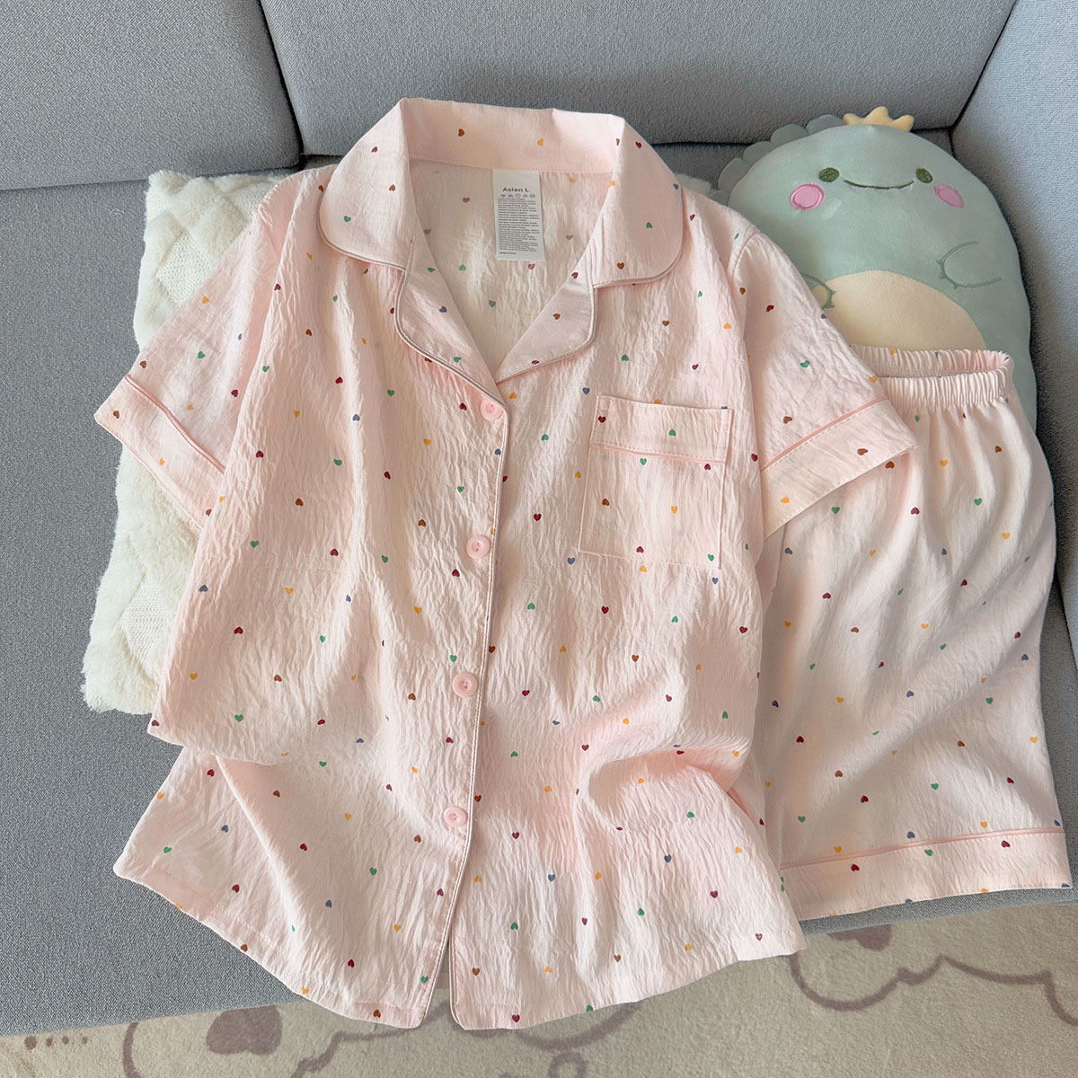 Summer Clothing For Petite Women - 女性用プリント水玉模様コットンパジャマセット半袖トップとショートパンツ2ピースカジュアル快適ホームスイートプリントパジャマ