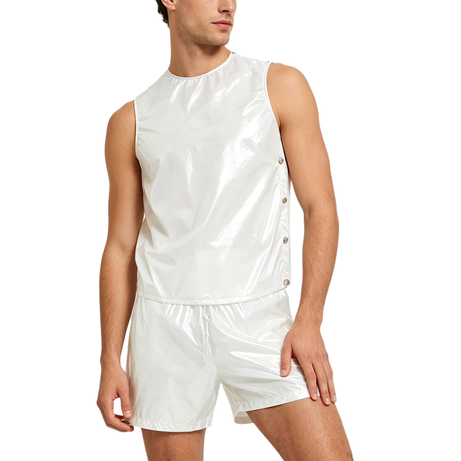 Summer Clothing Needs - メンズ特別ニーズ防水汗止めトラックスーツタンクトップとサイドボタンボクサーショーツ2ピースセット適応服