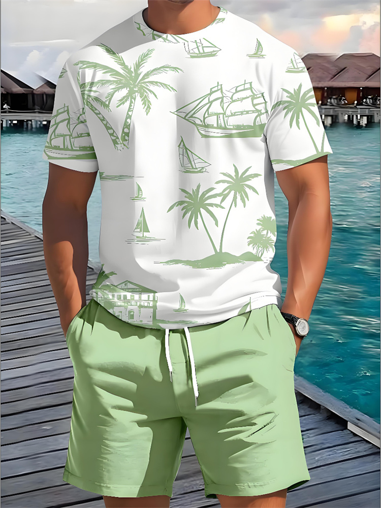 Beach Shirt Hawaiian - 2ピースサマー3Dカジュアル日常着メンズ半袖ショーツセットハワイアンプリントメンズTシャツアウトドアスポーツメンズビーチショーツ