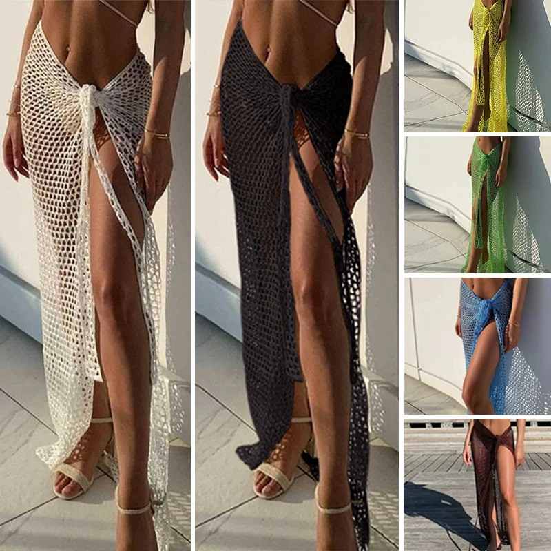 Summer Clothing Colors - Bwq-女性用ニットかぎ針編み中空アウトビーチドレス、セクシーなラップスカート、ロープビーチウェアのバインディング、単色カバーアップ、新しい到着