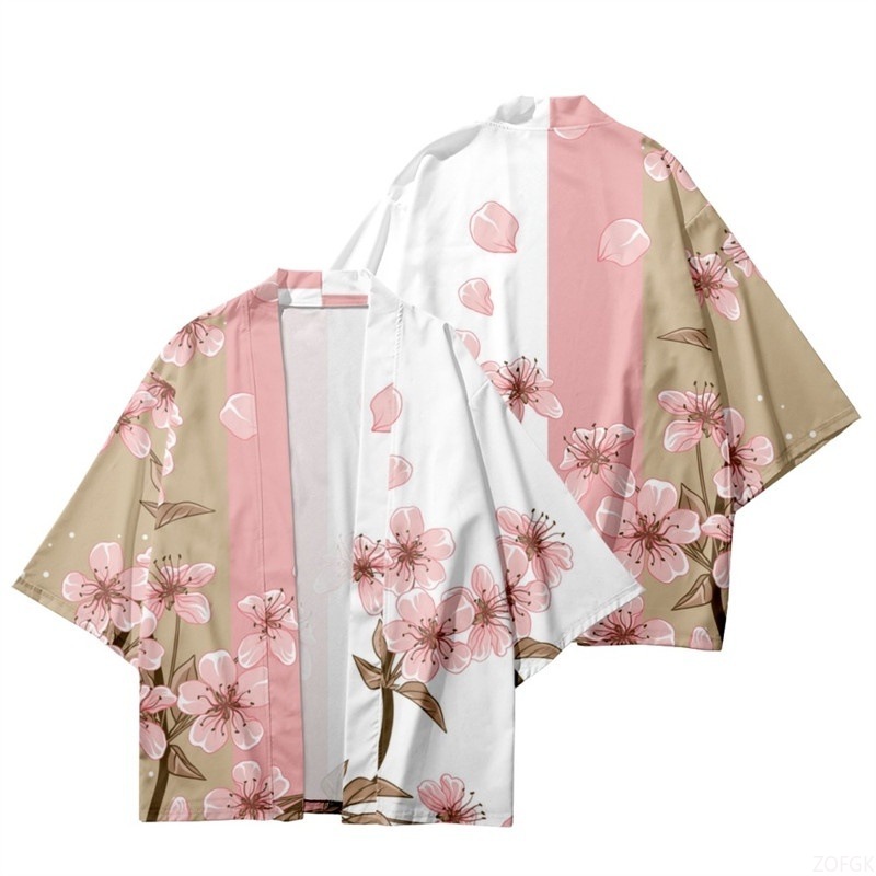 Beach Shirt Hawaiian - 夏の女性のフラワープリント着物男性ファッションビーチアロハシャツファッションカーディガン梅柄着物バスローブ浴衣羽織