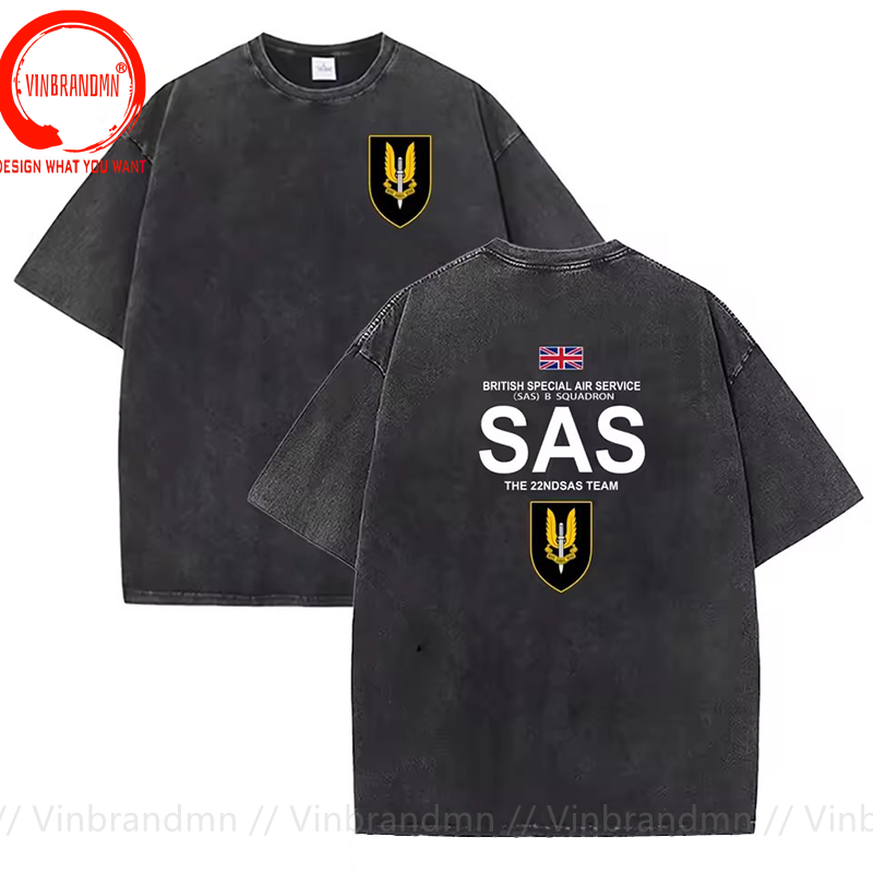 Summer Clothing Uk Men - ヴィンテージウォッシュコットン Tシャツ面白いデザイナー英国特殊航空部隊 SAS Tシャツ男性ファッショントレンディなカジュアル服スタイリッシュなトップス