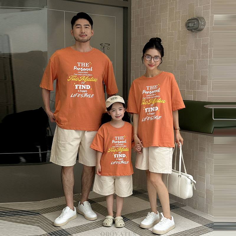 Summer Clothing Looks - 夏お父さんお母さん子供服セット半袖 Tシャツショートパンツ服セットファッション親子ファミリールックマッチング衣装