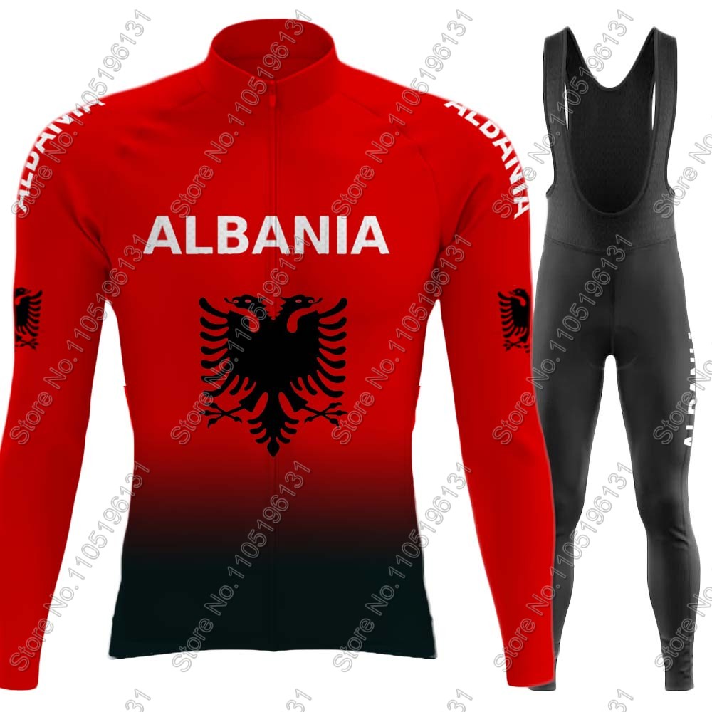Summer Clothing Men 2025 - アルバニア代表チーム 2026 サイクリングジャージセット 長袖 レッド サイクリング