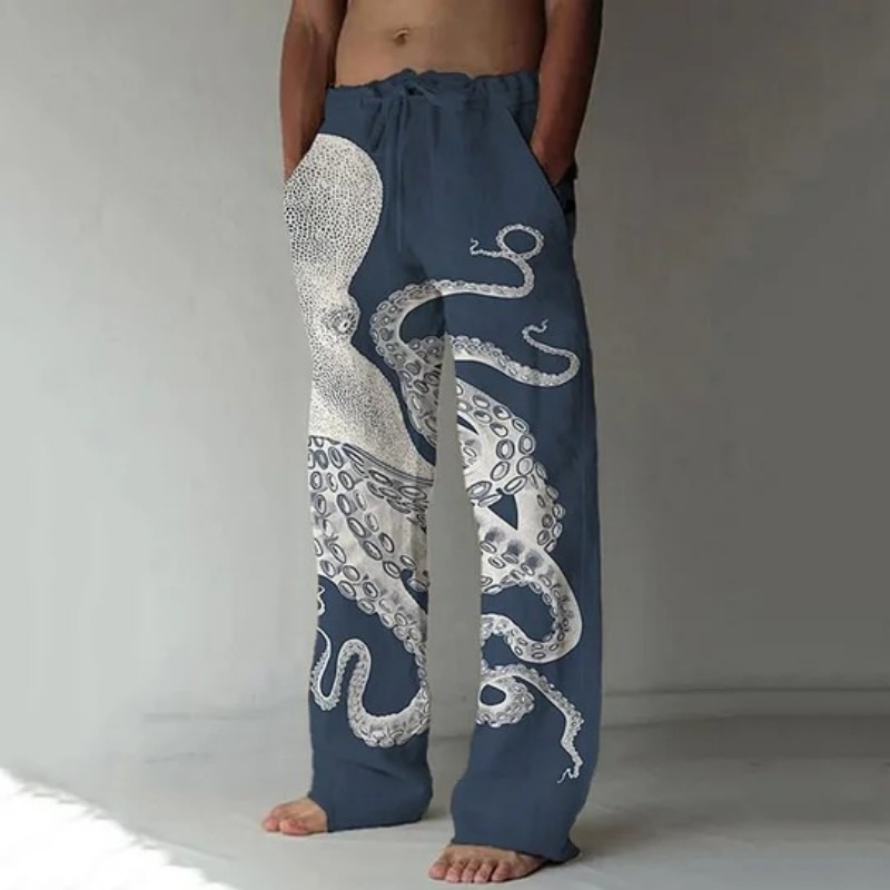 Summer Clothing Men 2025 - 日本アートタコグラフィックプリントカジュアルパンツヴィンテージロングフロアレングスズボン 2025 秋紳士服特大レトロ