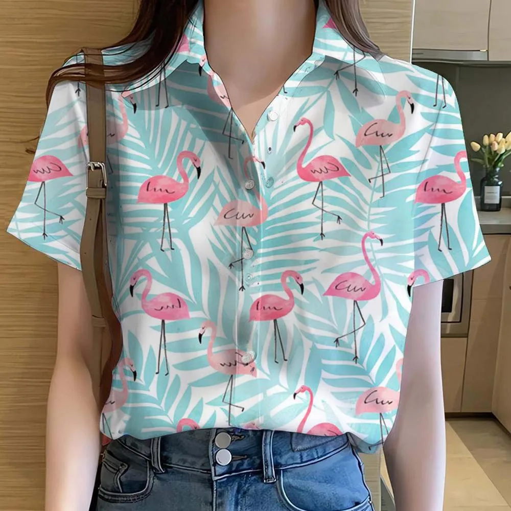 レディースシャツかわいい漫画動物フラミンゴ 3D プリントカ - Beach Shirt Hawaiian のレビューと価格