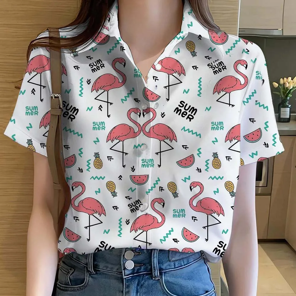 レディースシャツかわいい漫画動物フラミンゴ 3D プリントカ - Beach Shirt Hawaiian のレビューと価格