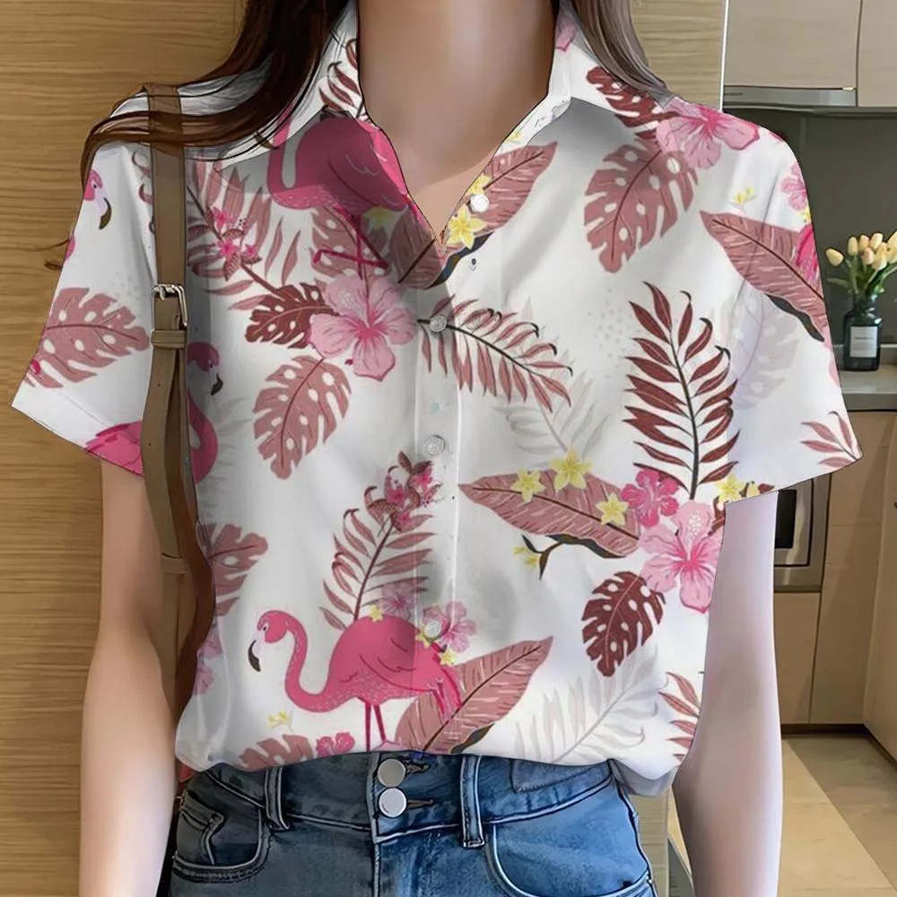 レディースシャツかわいい漫画動物フラミンゴ 3D プリントカ - Beach Shirt Hawaiian のレビューと価格