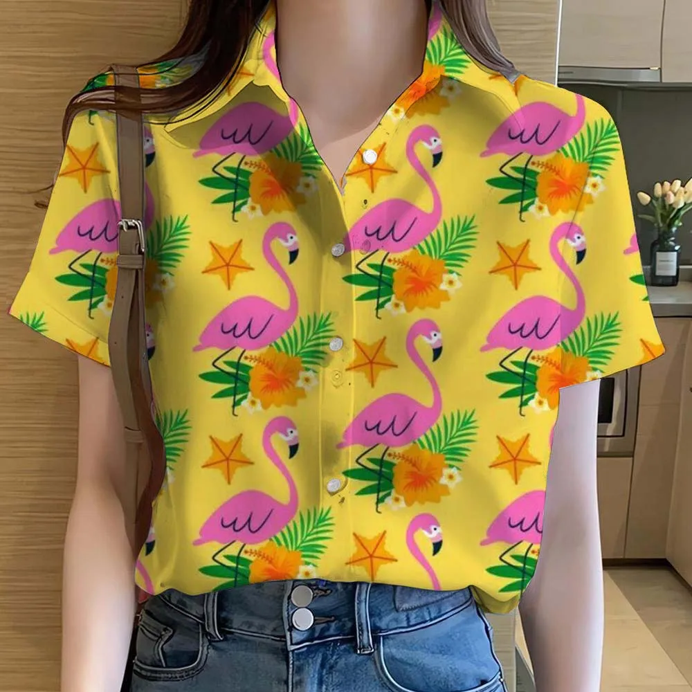 レディースシャツかわいい漫画動物フラミンゴ 3D プリントカ - Beach Shirt Hawaiian のレビューと価格