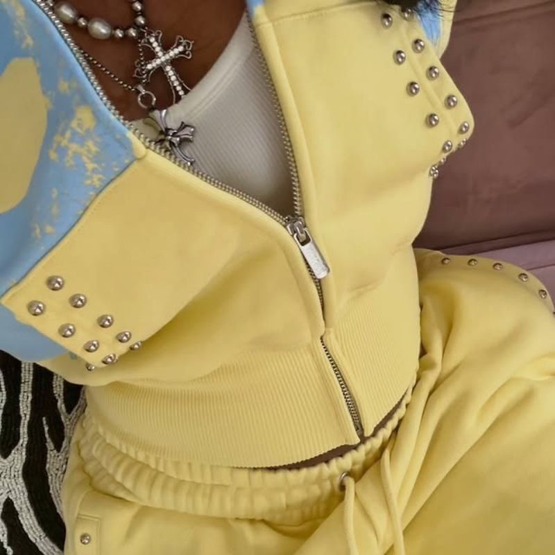 2ピース フーディーコーディネイトセット イエロー メロウ  - Summer Clothing For Petite Women のレビューと価格