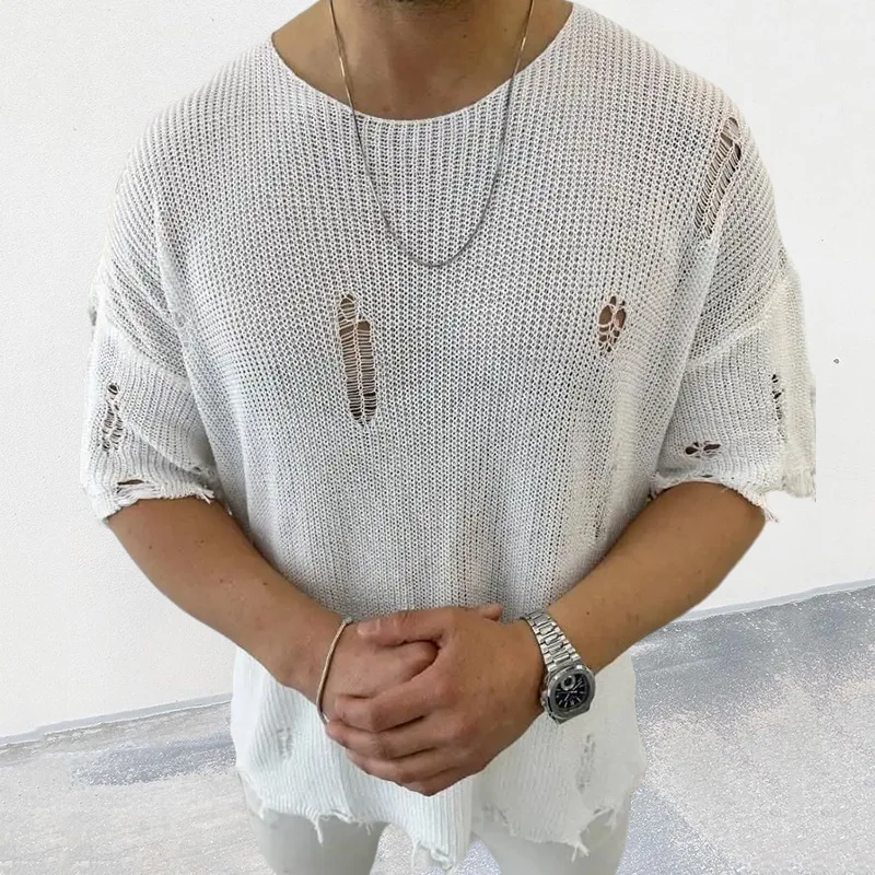 2025 夏の新メンズソリッドカラーセーターラウンドネック半 - Summer Clothing Men 2025 のレビューと価格