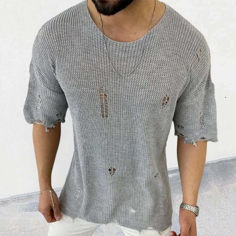2025 夏の新メンズソリッドカラーセーターラウンドネック半 - Summer Clothing Men 2025 のレビューと価格