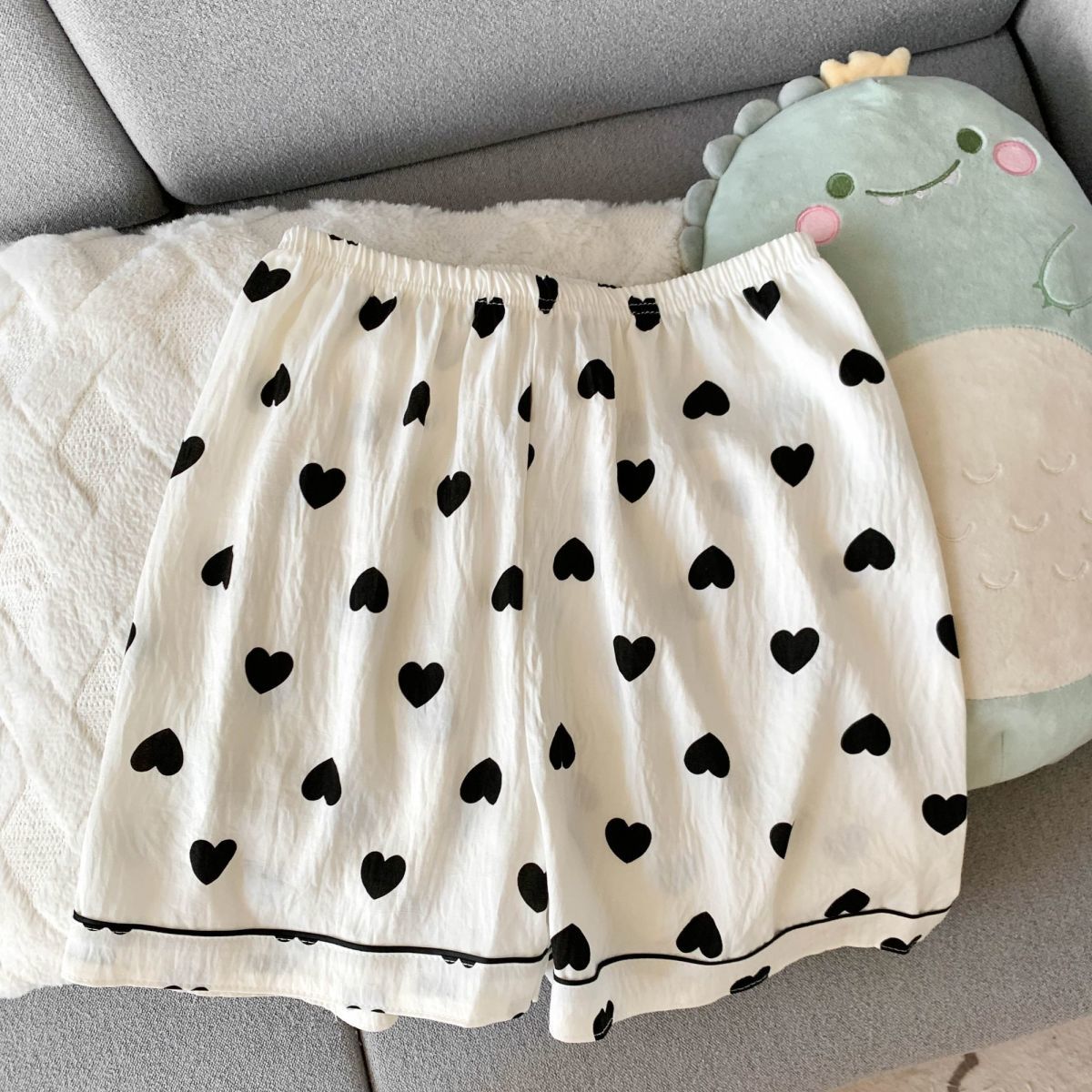 女性用夏用薄手パジャマ ハート柄 半袖ショートパンツ 甘くて - Summer Clothing For Petite Women のレビューと価格