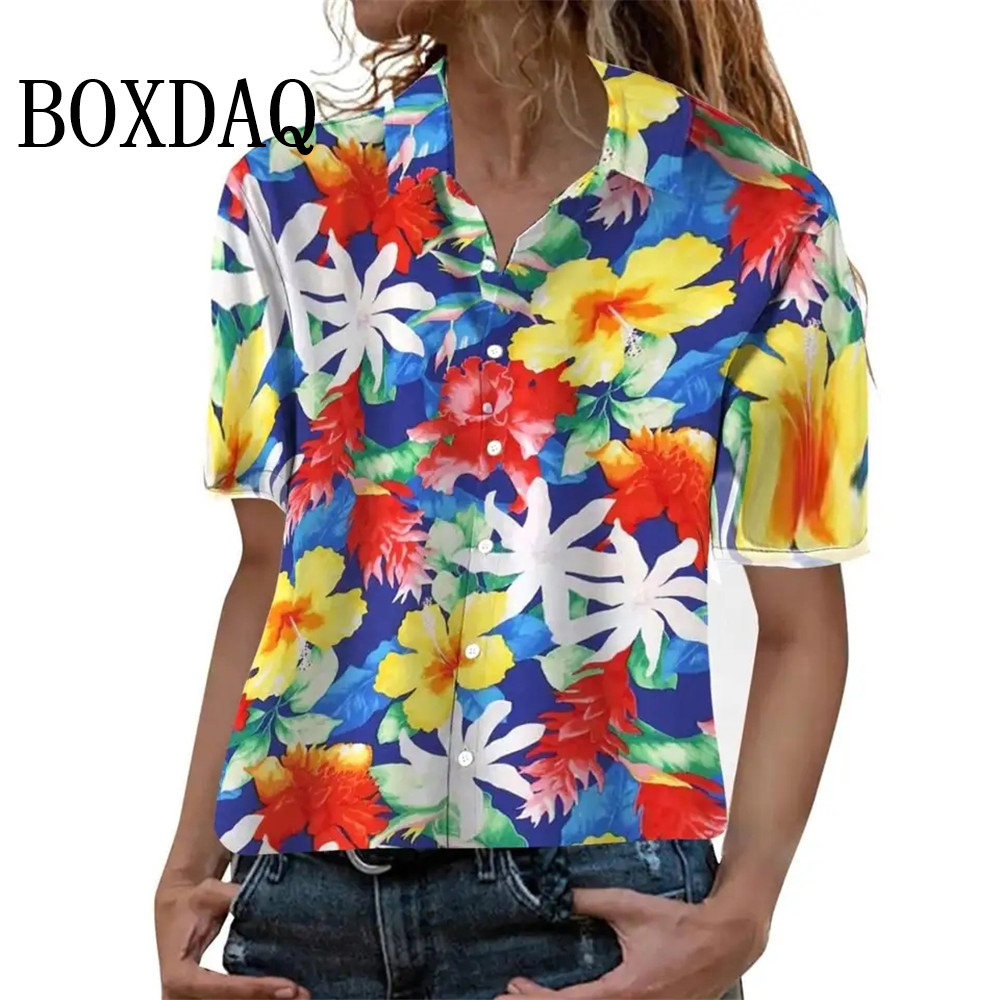 夏のファッションの女性のブラウス芸術的なハワイのヤシの木プリ - Beach Shirt Hawaiian のレビューと価格
