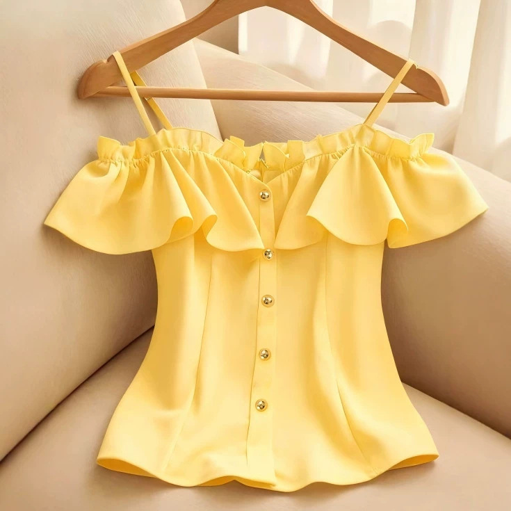 韓国シックな外観若々しいスラッシュネックスリムブラウス女性の - Summer Clothing Looks のレビューと価格