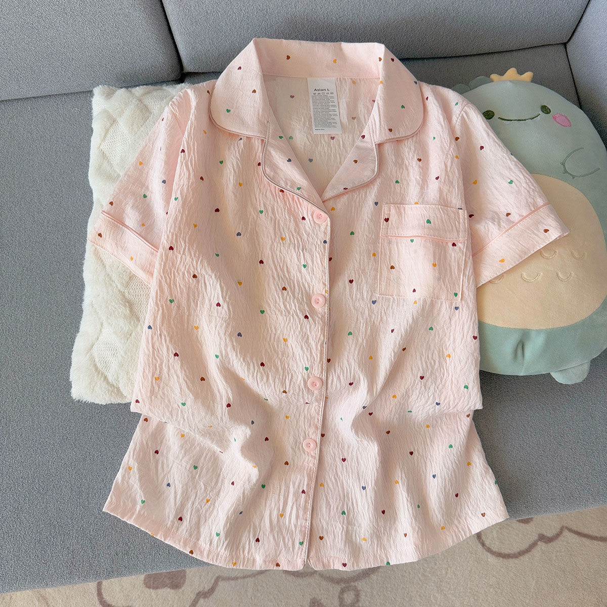 女性用プリント水玉模様コットンパジャマセット半袖トップとショ - Summer Clothing For Petite Women のレビューと価格