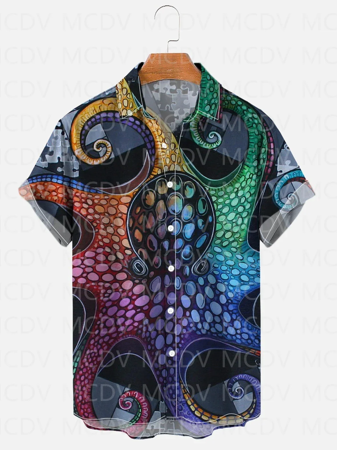 オーシャンオクトパスアート、孔雀の羽、格子柄、アロハ、タイダ - Beach Shirt Hawaiian のレビューと価格