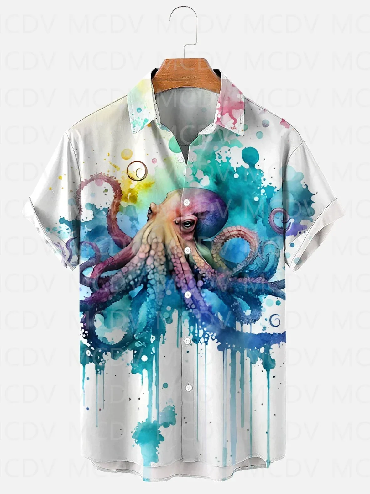 オーシャンオクトパスアート、孔雀の羽、格子柄、アロハ、タイダ - Beach Shirt Hawaiian のレビューと価格