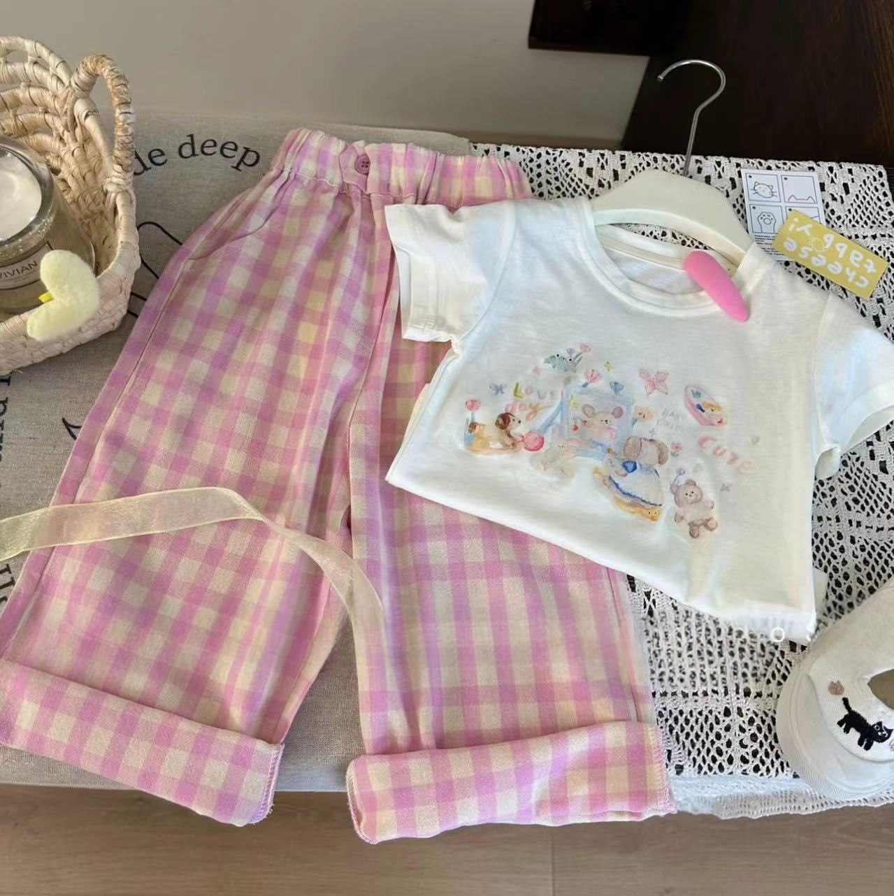子供用動物プリント衣類セット,半袖トップス,ワイドレッグパン - Summer Clothing Boutiques のレビューと価格