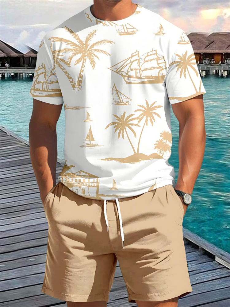 2ピースサマー3Dカジュアル日常着メンズ半袖ショーツセットハ - Beach Shirt Hawaiian のレビューと価格