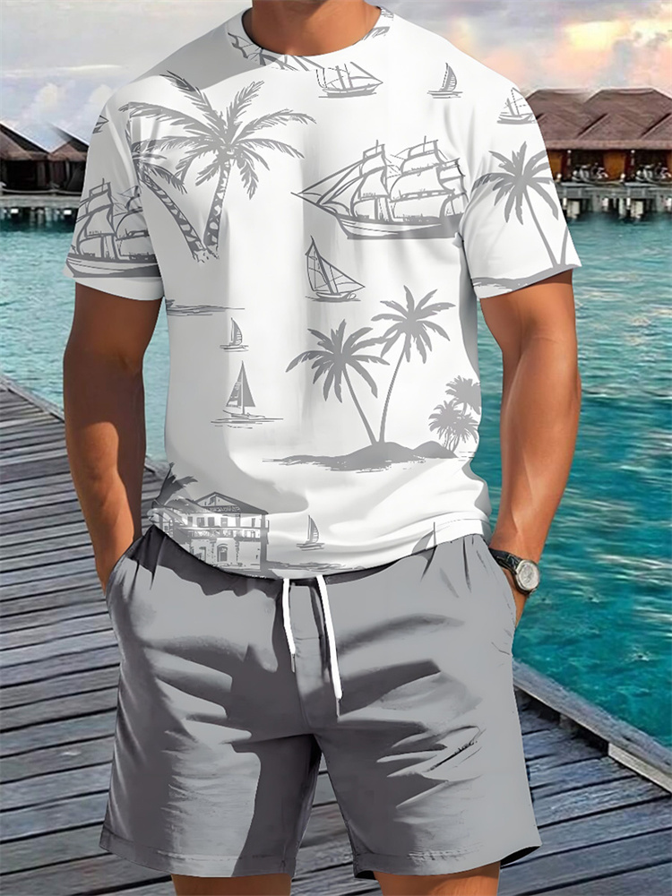 2ピースサマー3Dカジュアル日常着メンズ半袖ショーツセットハ - Beach Shirt Hawaiian のレビューと価格