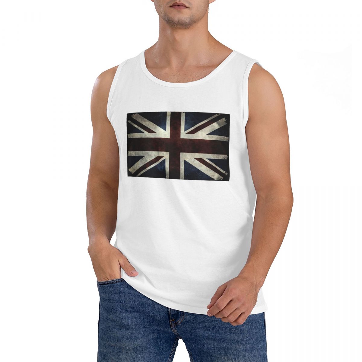 綿 100% ユニオンジャック英国旗ノースリーブ Tシャツ男 - Summer Clothing Uk Men のレビューと価格