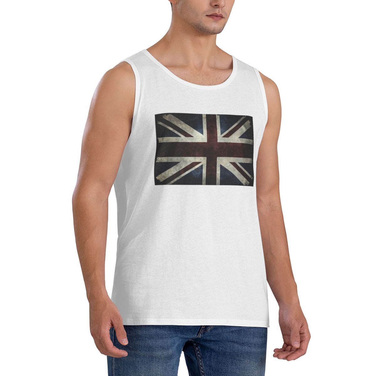 綿 100% ユニオンジャック英国旗ノースリーブ Tシャツ男 - Summer Clothing Uk Men のレビューと価格
