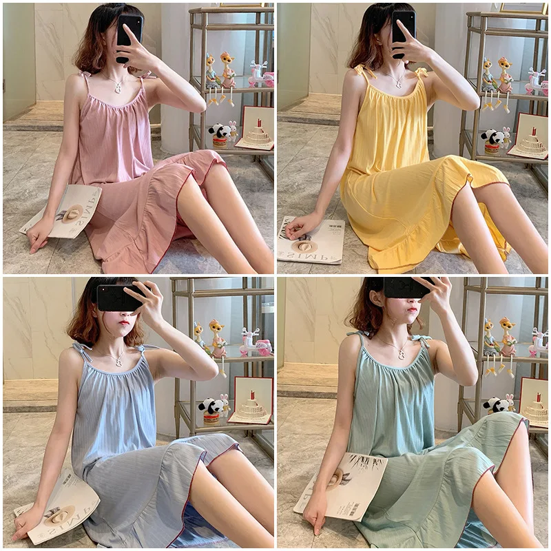 柔らかな女性用ファッションナイトガウンパジャマ、女の子用カジ - Summer Clothing Colors のレビューと価格
