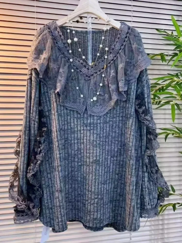 女性のためのヴィンテージ透かし彫りVネックブラウス,長袖,カ - Summer Clothing Colors のレビューと価格