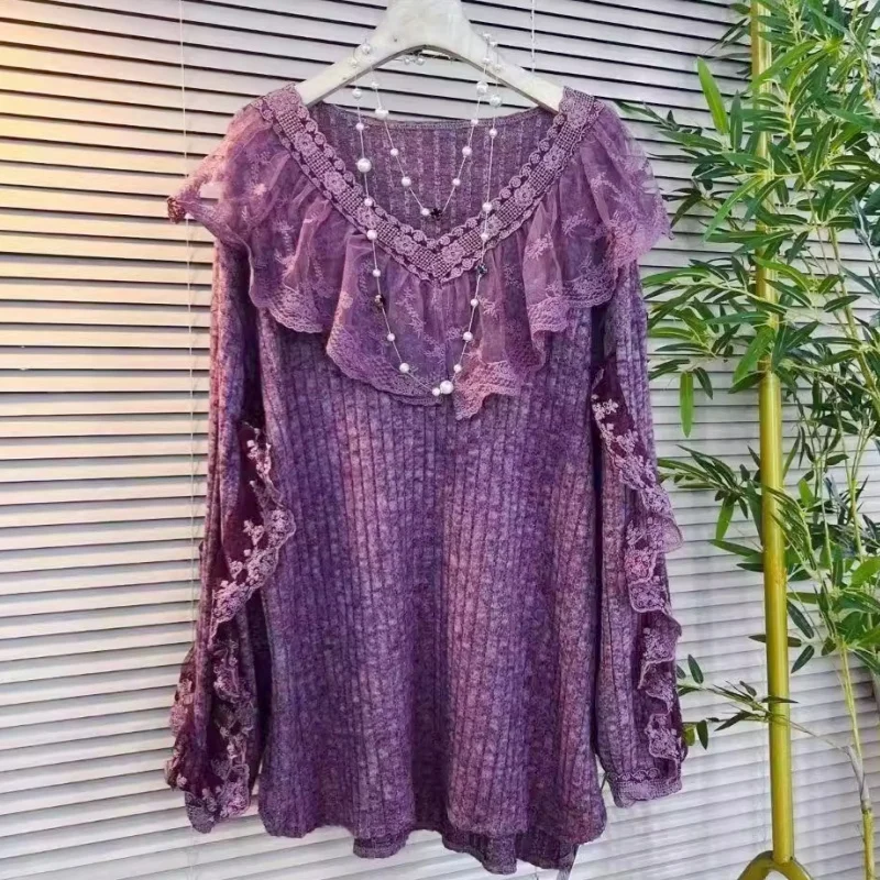 女性のためのヴィンテージ透かし彫りVネックブラウス,長袖,カ - Summer Clothing Colors のレビューと価格