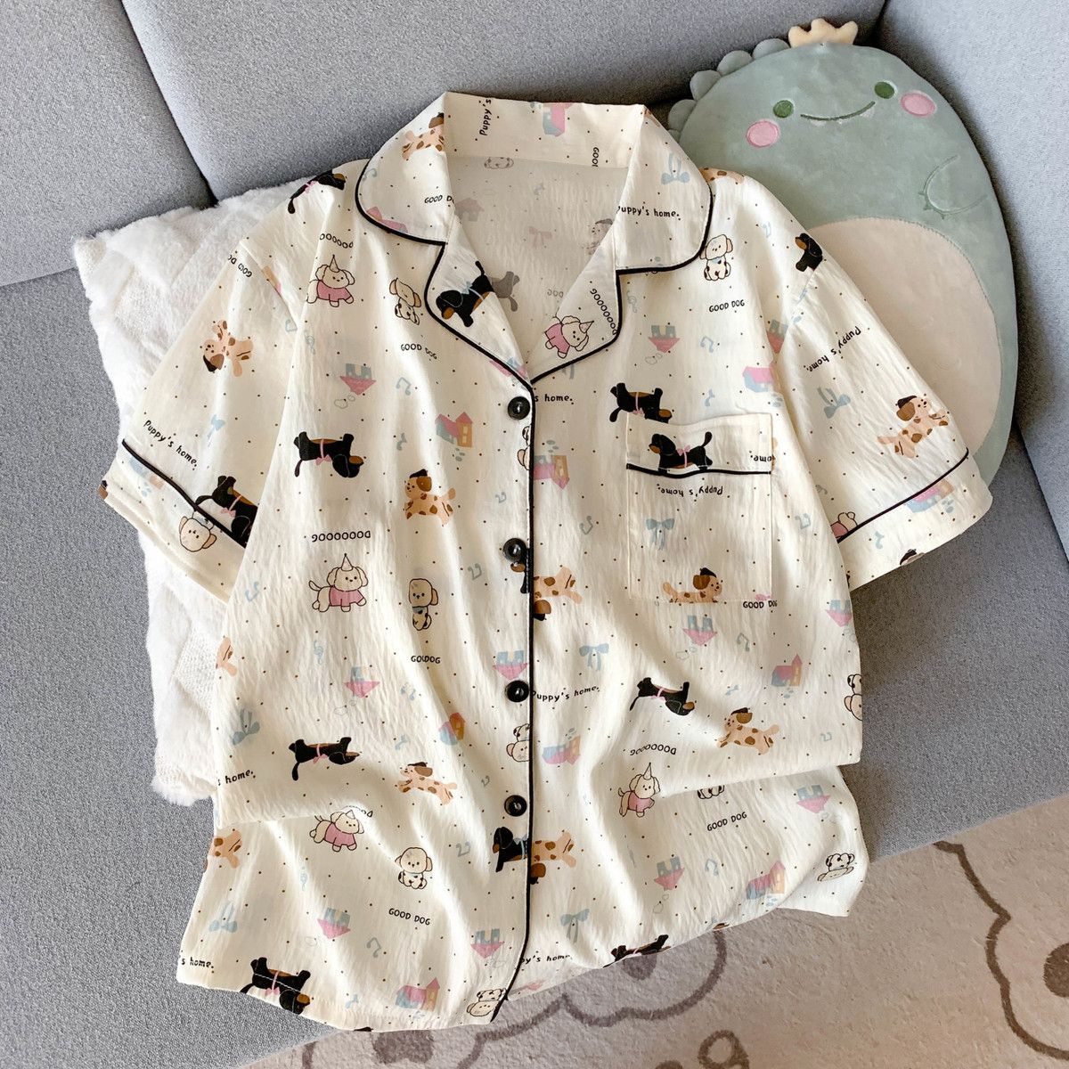 夏用薄手パジャマ 女性用 子犬柄 半袖ショートパンツ 甘くて - Summer Clothing For Petite Women のレビューと価格