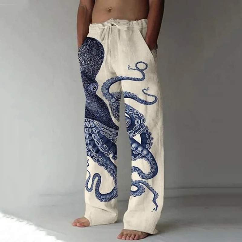 日本アートタコグラフィックプリントカジュアルパンツヴィンテー - Summer Clothing Men 2025 のレビューと価格